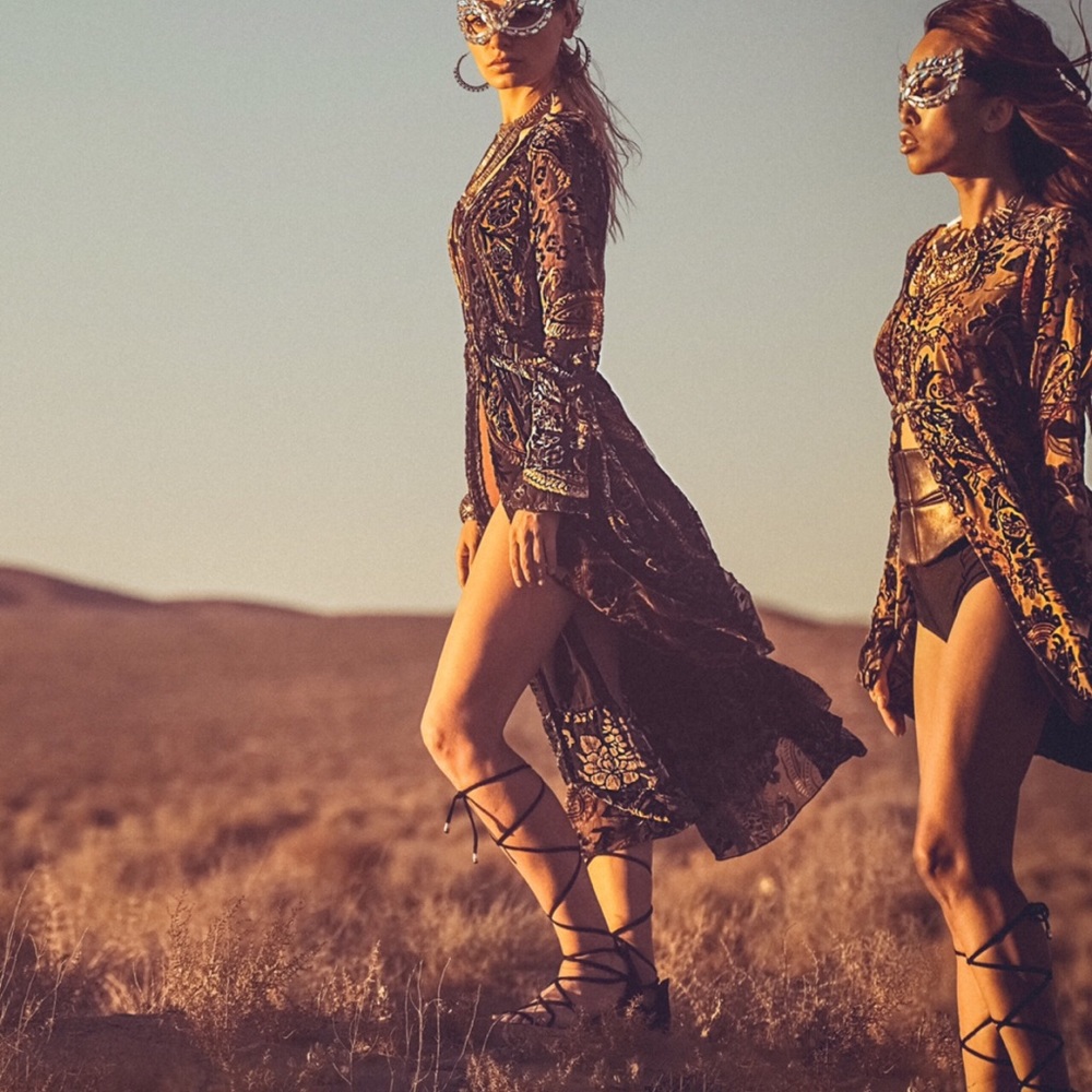 Golden Paisley Burnout Duster Dress w belt